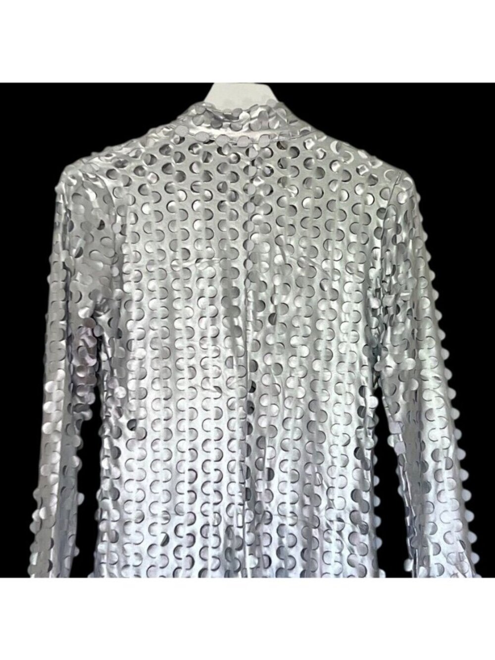 Metallic Silver Hollow Out Jumpsuit Womens Sz S Burning Man Rave Cosplay Costume - Picture 3 of 14